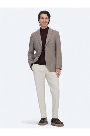 Açık Kahve Desenli Modern Fit Yün Karışımlı Ceket