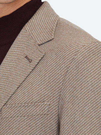 Açık Kahve Desenli Modern Fit Yün Karışımlı Ceket