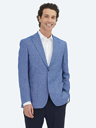 Mavi Çizgili Modern Fit Pamuk Karışımlı Ceket