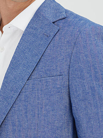 Mavi Çizgili Modern Fit Pamuk Karışımlı Ceket