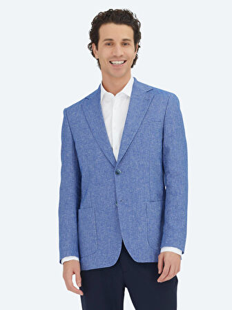 Mavi Çizgili Modern Fit Pamuk Karışımlı Ceket