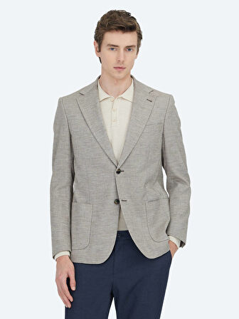 Koyu Kahve Desenli Modern Fit Yün Karışımlı Ceket