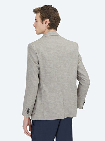 Koyu Kahve Desenli Modern Fit Yün Karışımlı Ceket