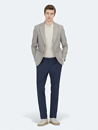 Koyu Kahve Desenli Modern Fit Yün Karışımlı Ceket