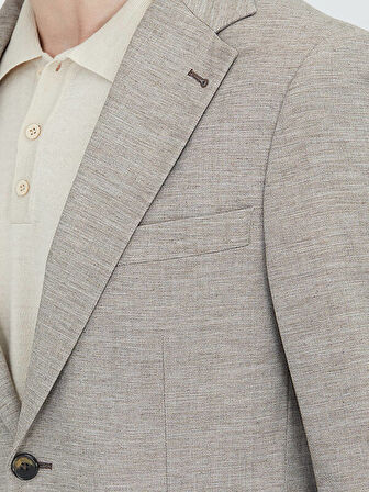 Koyu Kahve Desenli Modern Fit Yün Karışımlı Ceket