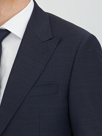 Lacivert Çizgili Modern Fit Yün Karışımlı Takım Elbise