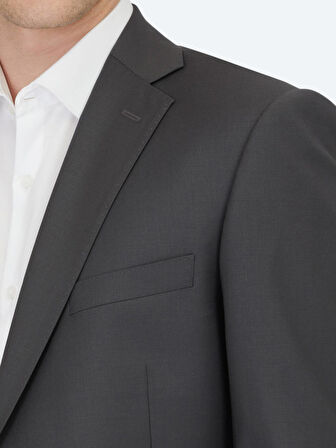 Antrasit Düz Regular Fit Yün Karışımlı Takım Elbise