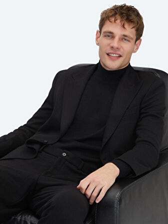 Siyah Çizgili Modern Fit Örme Takım Elbise