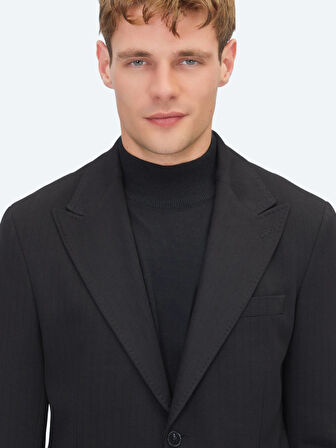 Siyah Çizgili Modern Fit Örme Takım Elbise