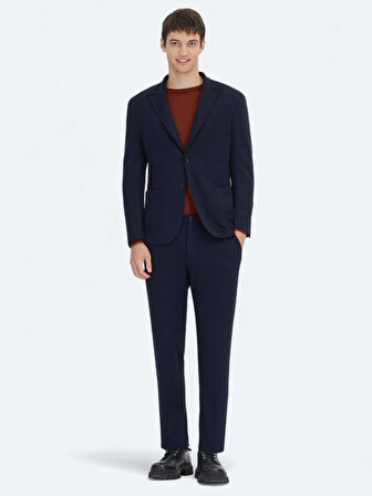 Lacivert Çizgili Modern Fit Örme Takım Elbise