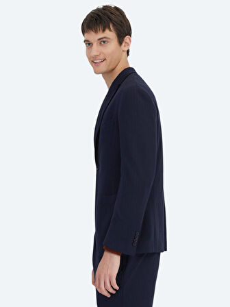 Lacivert Çizgili Modern Fit Örme Takım Elbise