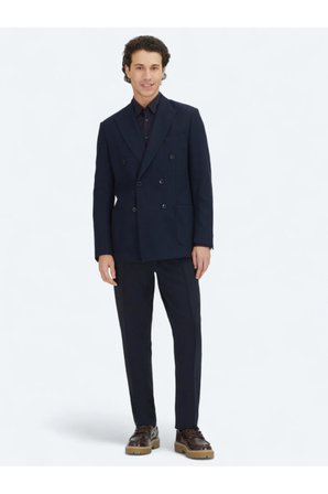 Lacivert Düz Modern Fit Yün Karışımlı Ceket