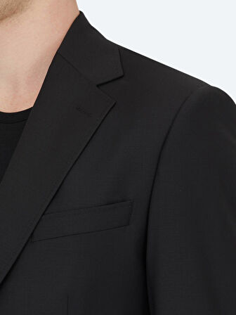 Siyah Modern Fit Yün Karışımlı Takım Elbise