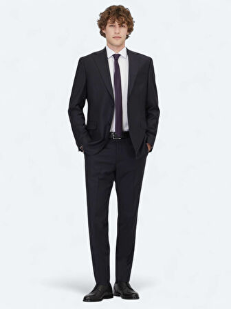 Lacivert Modern Fit Yün Karışımlı Takım Elbise