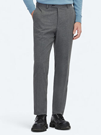 Gri Düz Dokuma Fitted Fit Klasik Pantolon