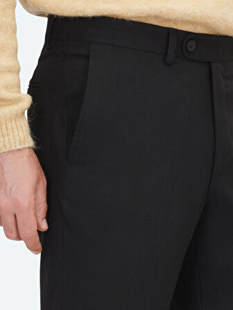 Siyah Düz Dokuma Fitted Fit Klasik Pantolon