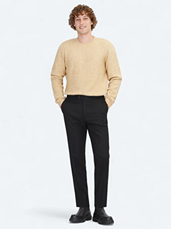 Siyah Düz Dokuma Fitted Fit Klasik Pantolon