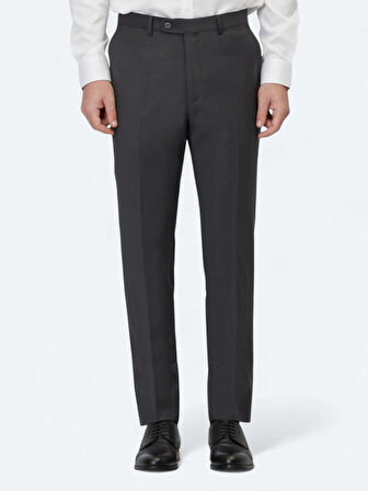 Antrasit Düz Dokuma Fitted Fit Klasik Yün Karışımlı Pantolon