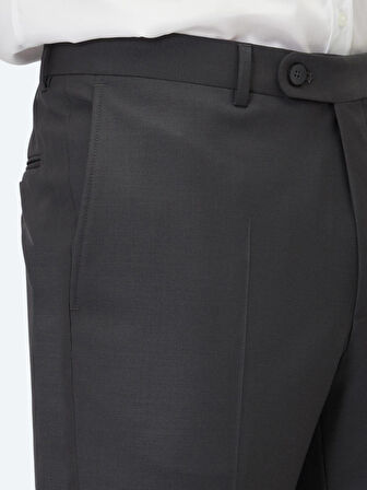 Antrasit Düz Dokuma Fitted Fit Klasik Yün Karışımlı Pantolon
