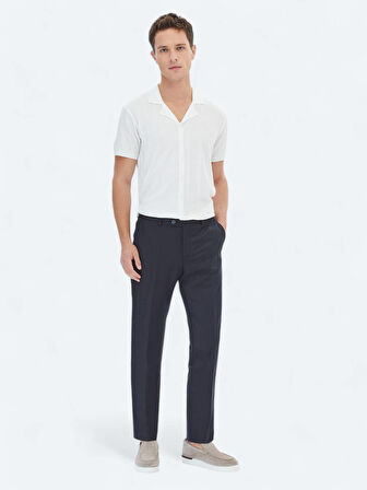 Siyah Düz Dokuma Fitted Fit Klasik Yün Karışımlı Pantolon