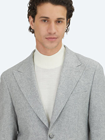 Gri Desenli Modern Fit Yün Karışımlı Ceket