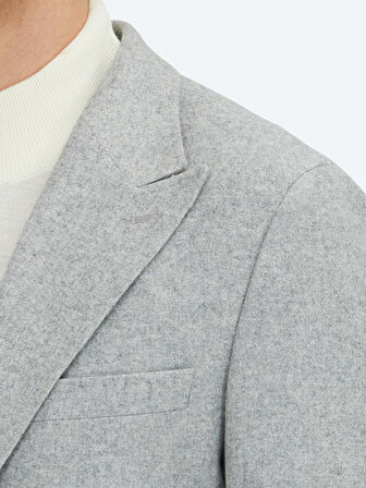 Gri Desenli Modern Fit Yün Karışımlı Ceket