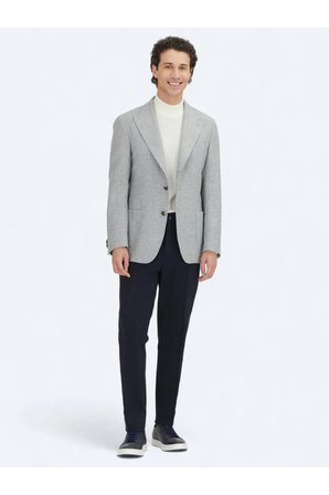 Gri Desenli Modern Fit Yün Karışımlı Ceket