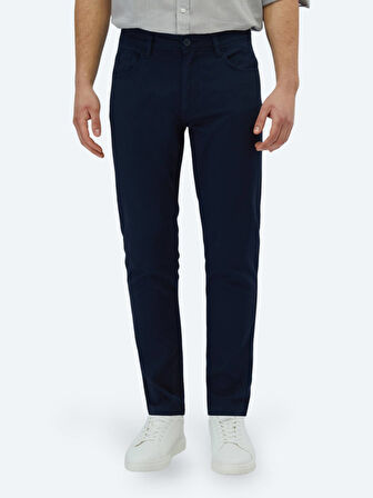 Lacivert Düz Dokuma Slim Fit Casual Pamuk Karışımlı Pantolon