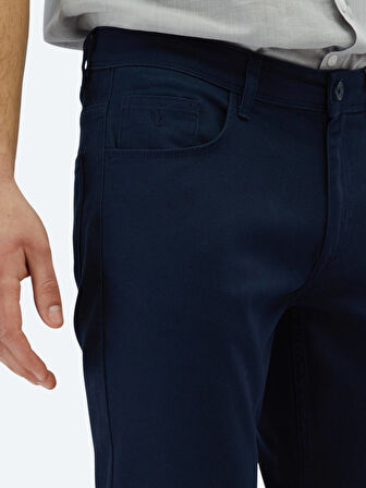 Lacivert Düz Dokuma Slim Fit Casual Pamuk Karışımlı Pantolon