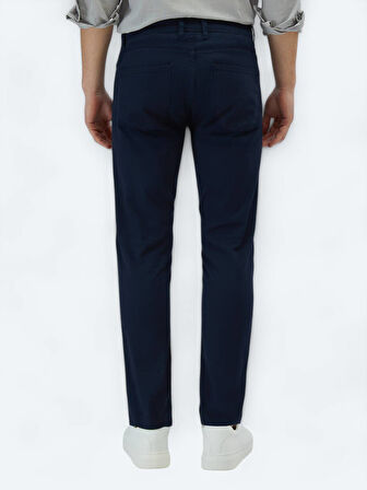 Lacivert Düz Dokuma Slim Fit Casual Pamuk Karışımlı Pantolon
