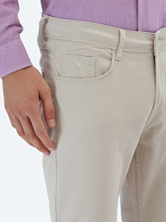Bej Düz Dokuma Slim Fit Casual Pamuk Karışımlı Pantolon