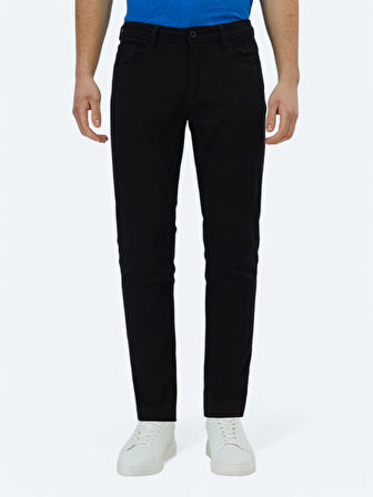 Siyah Düz Dokuma Slim Fit Casual Pamuk Karışımlı Pantolon