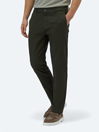 Haki Düz Dokuma Regular Fit Casual Pamuk Karışımlı Pantolon