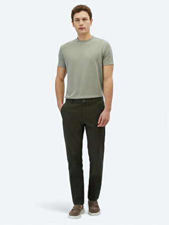 Haki Düz Dokuma Regular Fit Casual Pamuk Karışımlı Pantolon