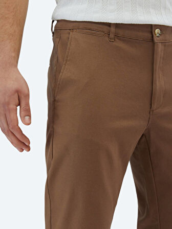 Açık Kahve Düz Dokuma Regular Fit Casual Pamuk Karışımlı Pantolon