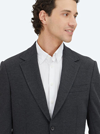 Antrasit Düz Modern Fit Pamuk Karışımlı Örme Takım Elbise