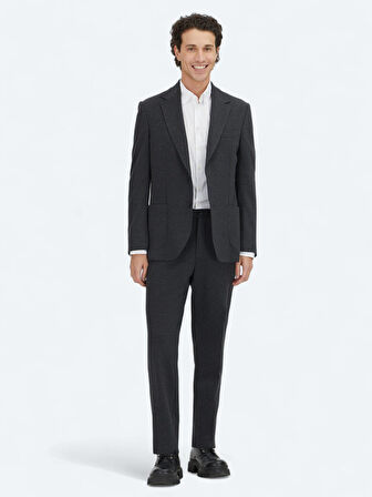 Antrasit Düz Modern Fit Pamuk Karışımlı Örme Takım Elbise