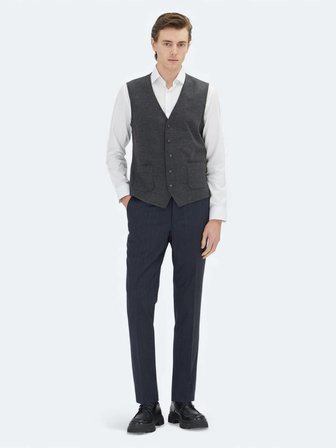 Antrasit Slim Fit Kelebek Yaka Klasik Yelek