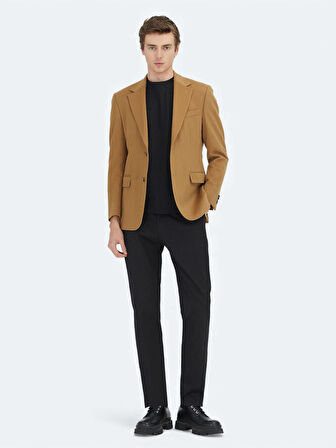 Deve Tüyü Düz Modern Fit Yün Karışımlı Ceket