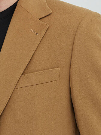 Deve Tüyü Düz Modern Fit Yün Karışımlı Ceket