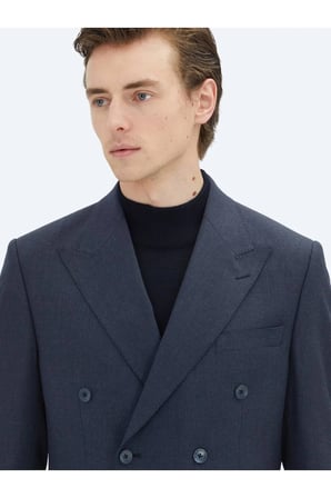 Lacivert Mikro Modern Fit Yün Karışımlı Takım Elbise