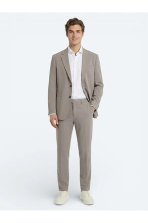 Açık Kahve Düz Modern Fit Takım Elbise