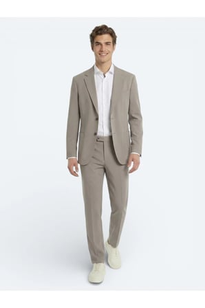 Açık Kahve Düz Modern Fit Takım Elbise