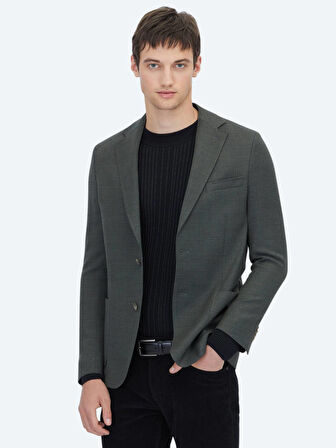 Haki Modern Fit Yün Karışımlı Ceket