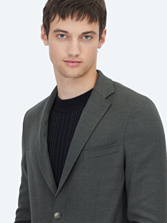 Haki Modern Fit Yün Karışımlı Ceket