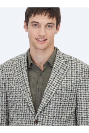 Haki Desenli Modern Fit Yün Karışımlı Örme Ceket