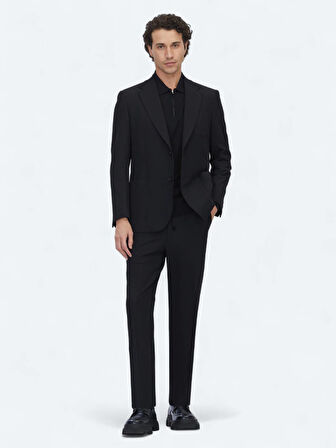 Siyah Düz Modern Fit Örme Takım Elbise