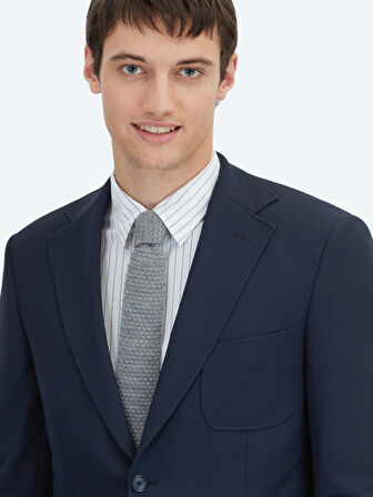 Lacivert Düz Modern Fit Örme Takım Elbise