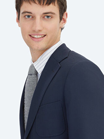 Lacivert Düz Modern Fit Örme Takım Elbise