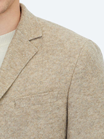 Bej Desenli Modern Fit Yün Karışımlı Örme Ceket